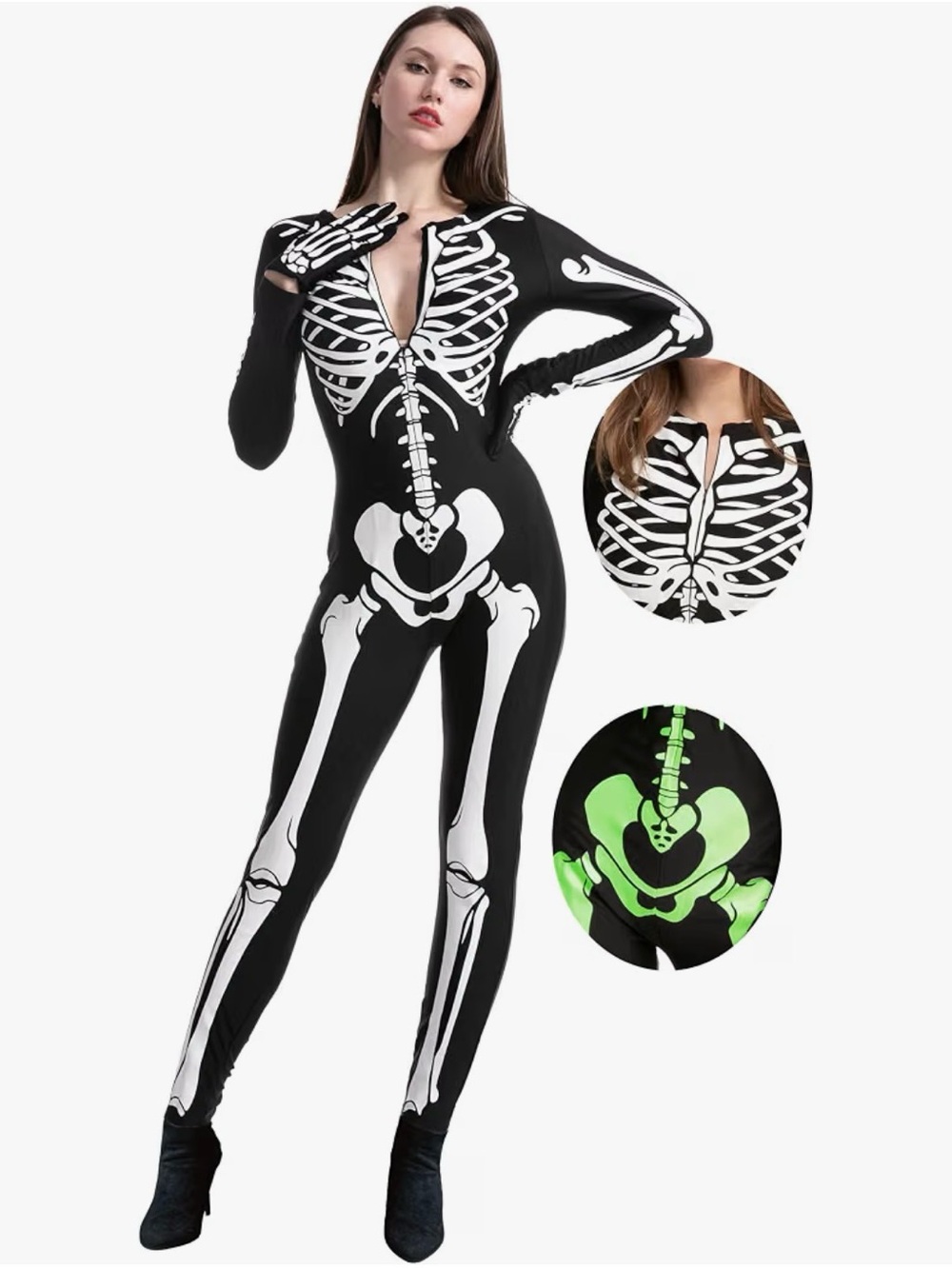 ns Womens Skeleton Costume Glow in the Dark, Halloween Skeleton Bodysuit, Hallow